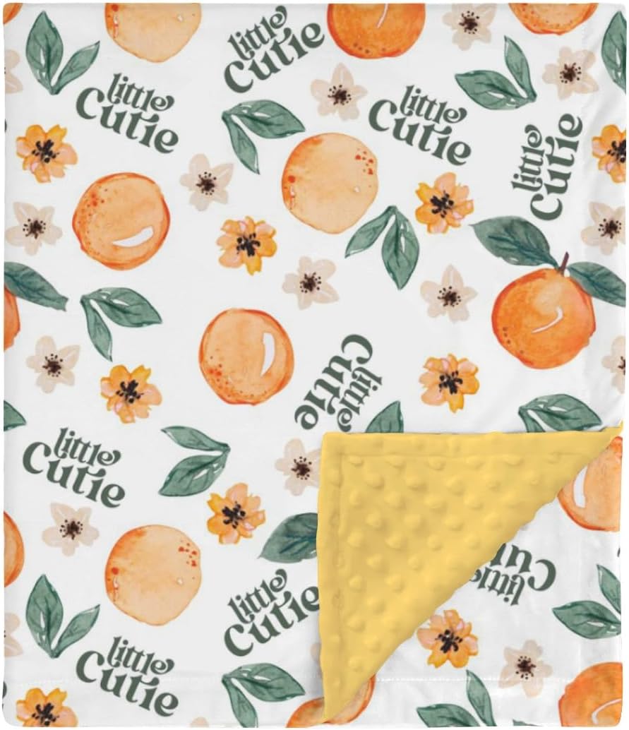 Orange Fruit Floral Mink Baby Blanket with Dotted Backing