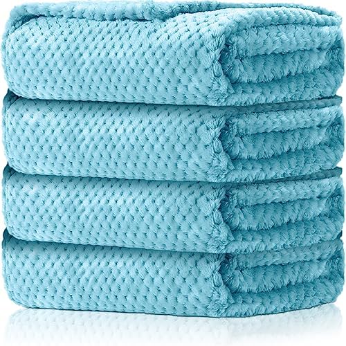 Reginary 4 Pack Waffle Flannel Baby Blankets Light Blue