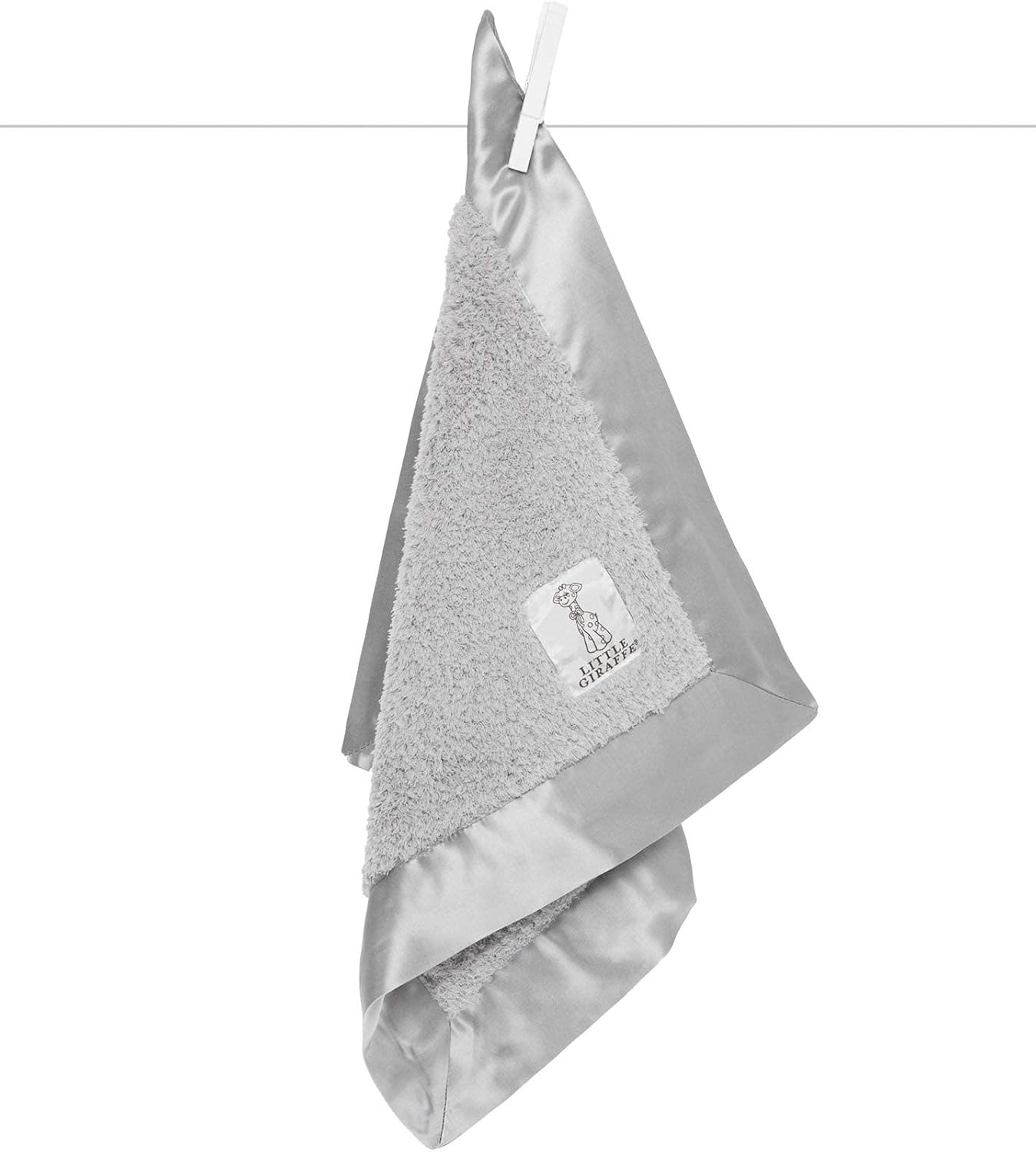 Little Giraffe Baby Blanket with Satin Trim - 17x17 - Silver 1