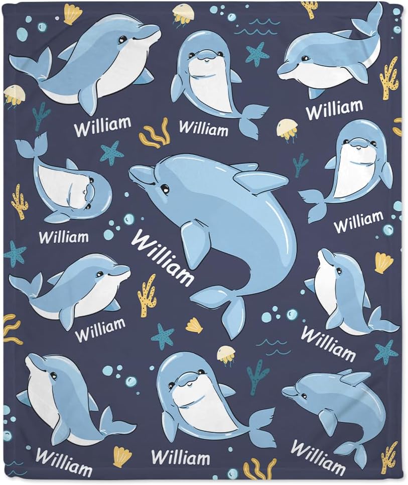 Hyturtle Personalized Baby Blanket - Dolphin Design for Newborns