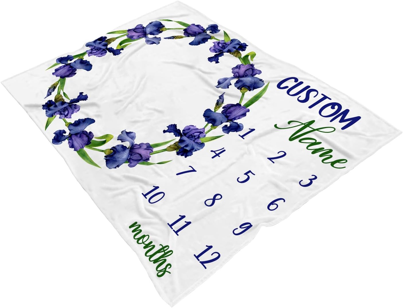 Personalized Iris Flower Baby Monthly Blanket - Soft Cozy Crib Decor