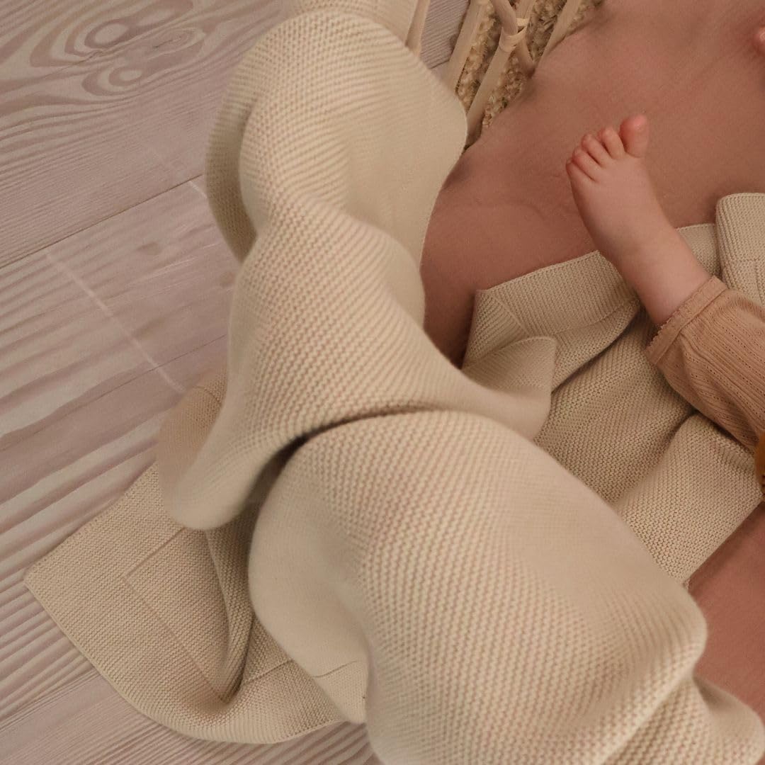 Huxie Knitted Organic Cotton Baby Blanket Swaddle 30x40 Fog