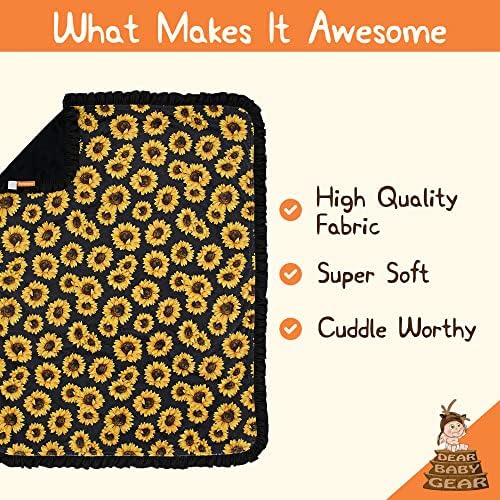 Dear Baby Gear - Reversible Baby Blanket with Yellow Sunflowers Black Ruffle