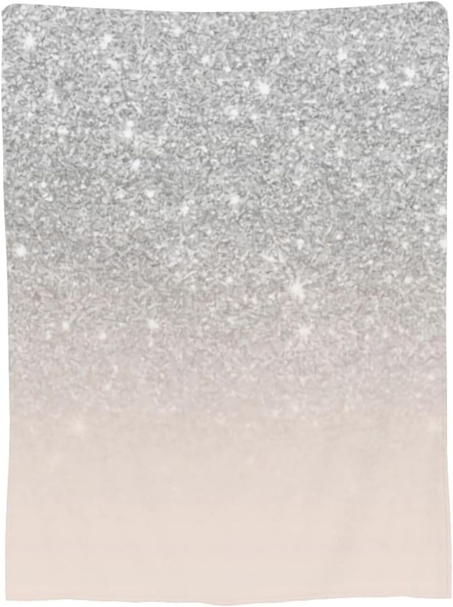 Girly Silver Glitter Ombre Flannel Blanket - Double Sided