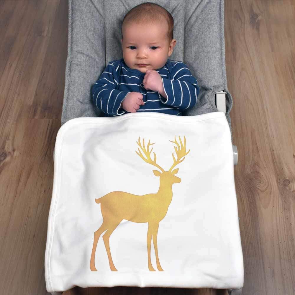 Azeeda Yellow Reindeer Stag Silhouette Cotton Blanket