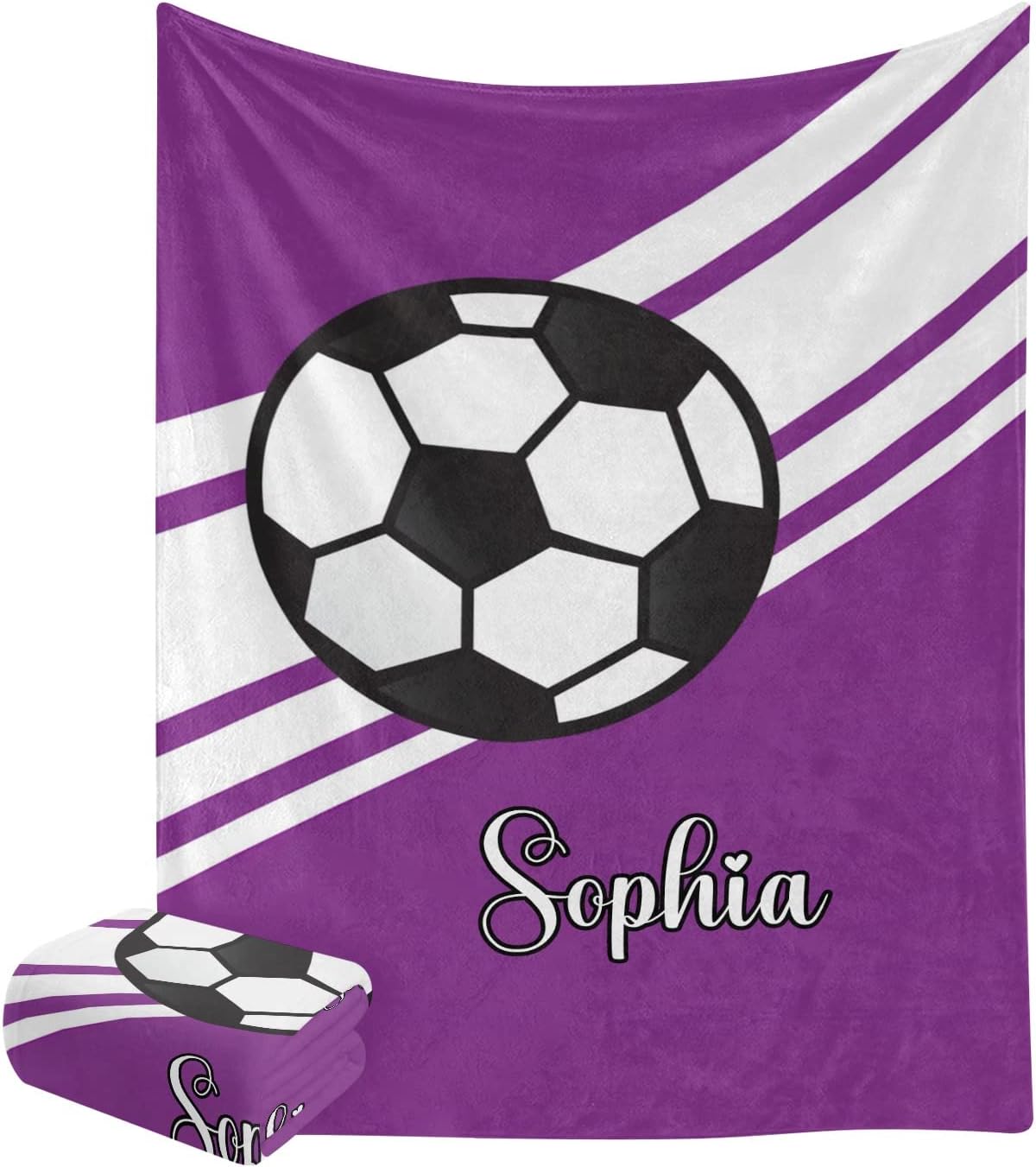 Custom Personalized Soccer Ball Sports Purple Baby Blanket 30x40 Inches