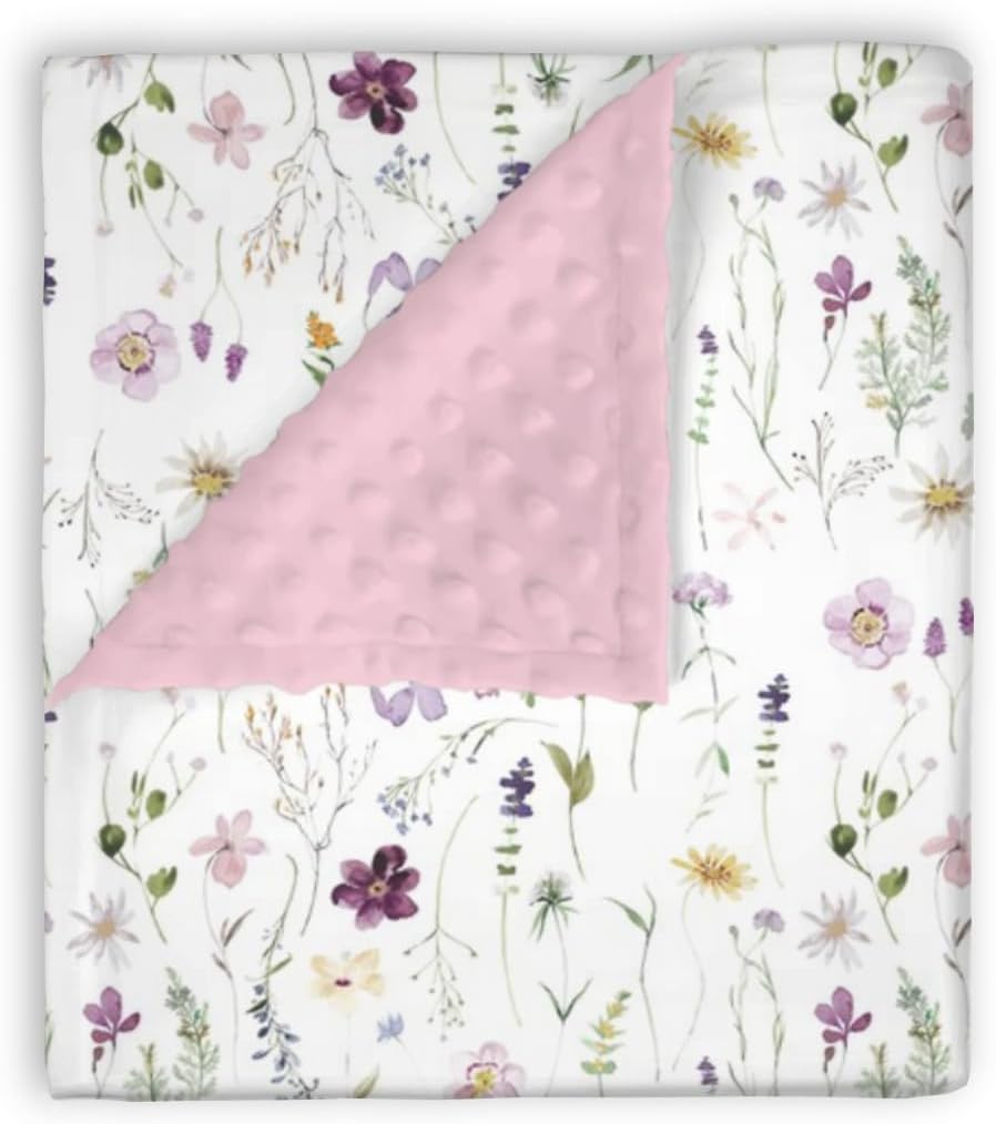 Mink Baby Blanket Pink Purple Floral - 30 x 40 Inches