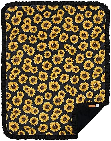 Dear Baby Gear - Reversible Baby Blanket with Yellow Sunflowers Black Ruffle