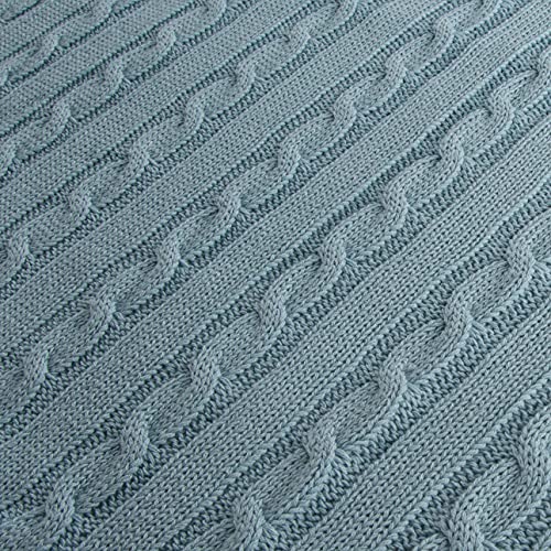 NTBAY 100 Pure Cotton Cable Knit Toddler Blanket - Baby Blue 30x40 Inches