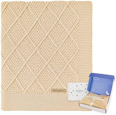 Pinuotu Knitted Cotton Baby Blanket 31x40 Inch Neutral Swaddle for Newborns