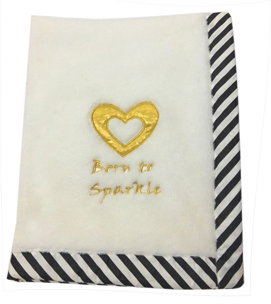 Bacati Love Unisex Born to Sparkle Embroidered Plush Blanket Black Gold