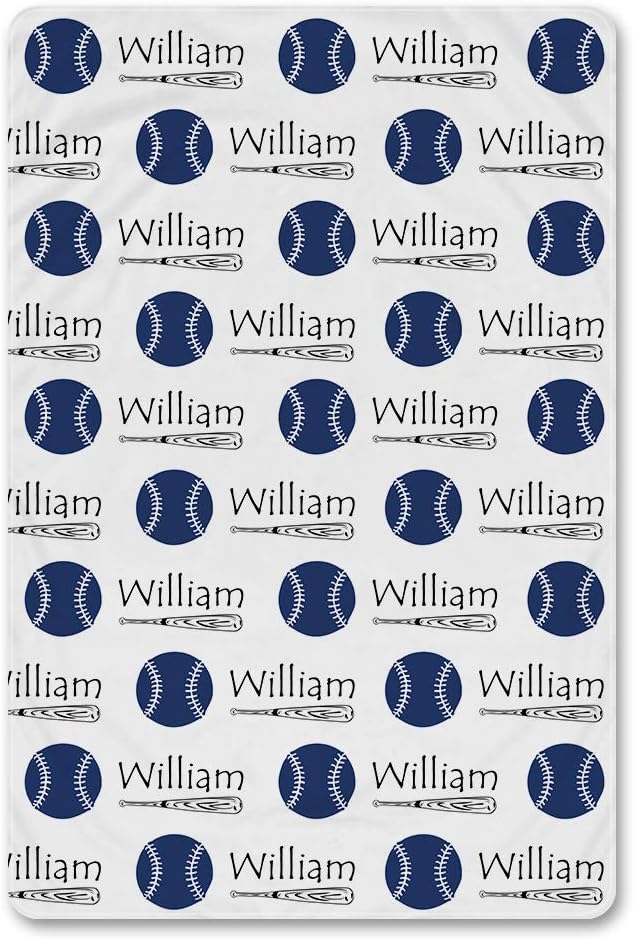 NICTIMEID Custom Baby Name Sherpa Blanket for Boy Baseball Pattern 30x47
