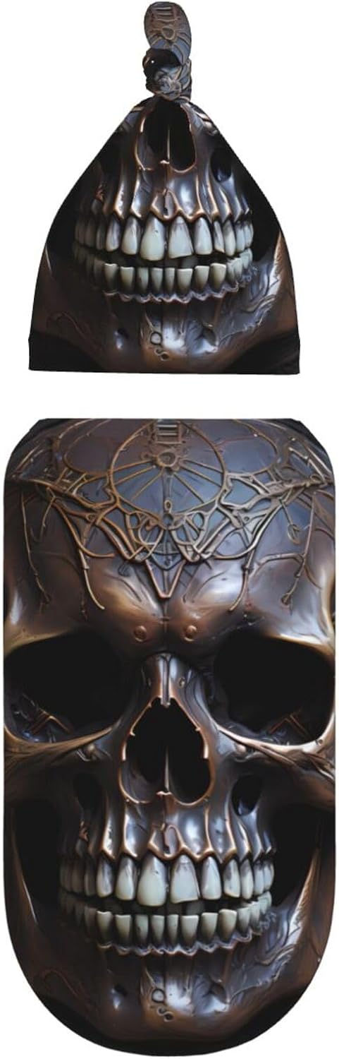 Copper Skull Print Newborn Swaddle Blanket Set with Beanie