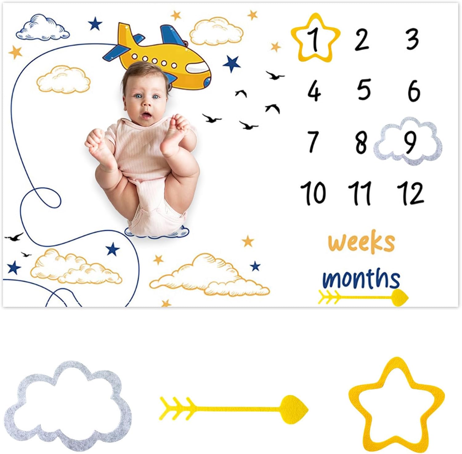 CSFOTO Airplane Baby Milestone Blanket 60 x 40 with Frames