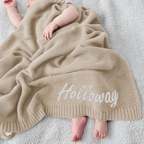 Personalized Baby Knit Blanket with Name Custom Embroidered