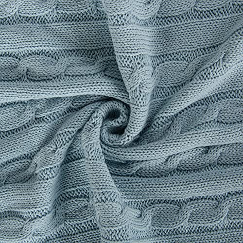 NTBAY 100 Pure Cotton Cable Knit Toddler Blanket - Baby Blue 30x40 Inches