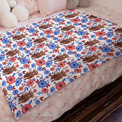 Boho Floral Baby Blanket with Yak Red and Blue Flowers
