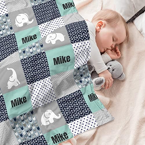 Personalized Elephant Baby Blanket with Name Soft Cozy
