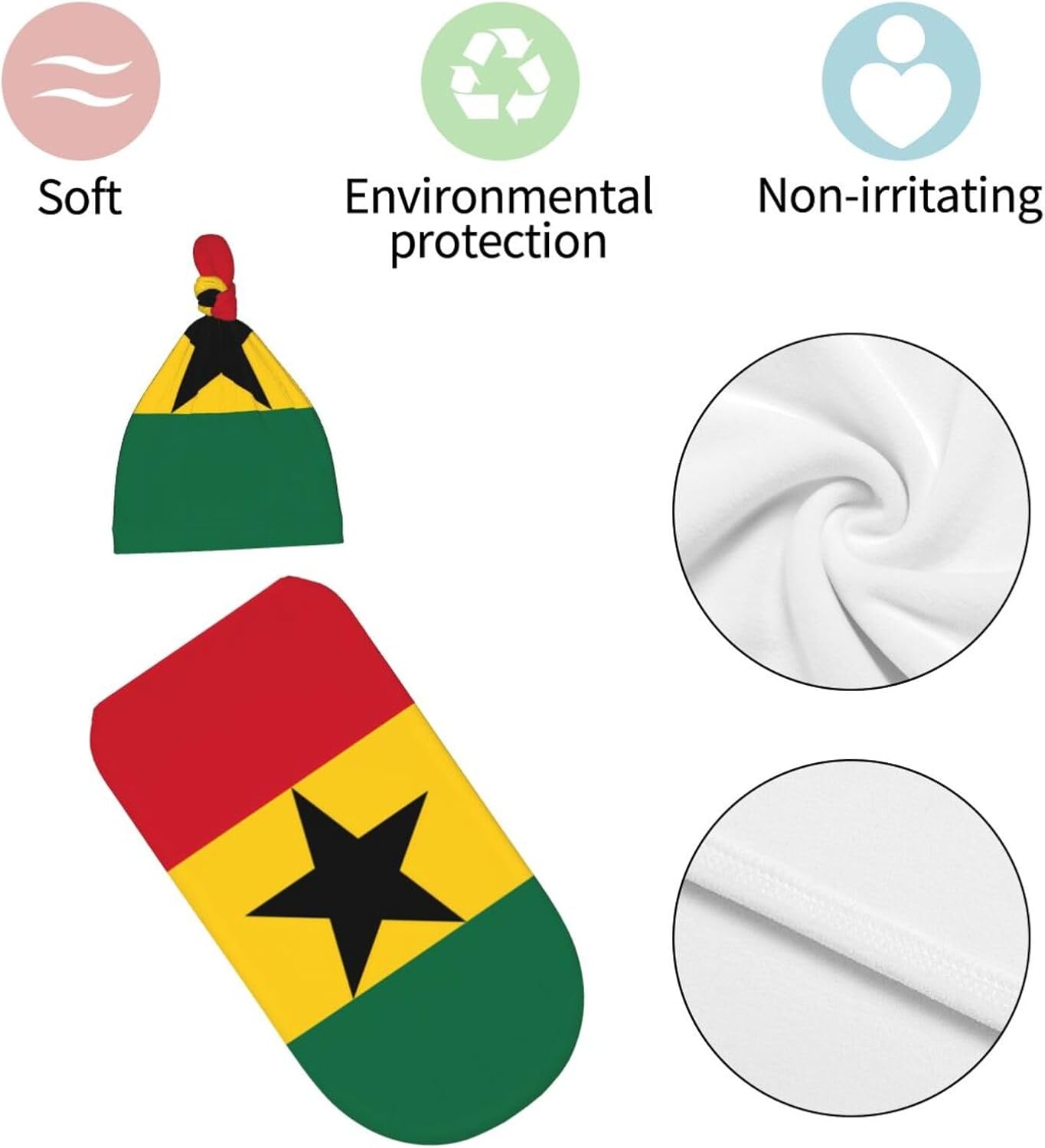 Flag of Ghana Print Newborn Swaddle Blanket with Beanie Set