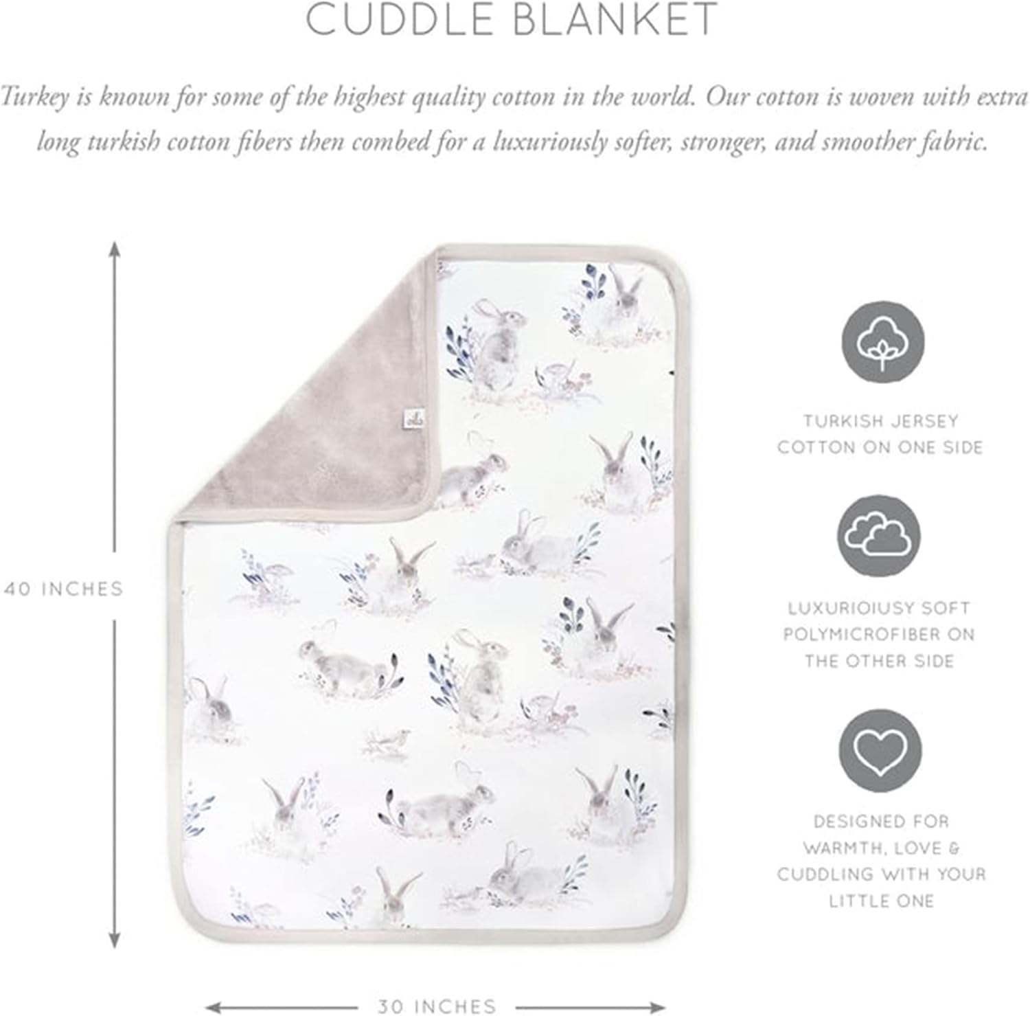 Oilo Cottontail Bunny Baby Blanket 30x40 Turkish Cotton Plush Chenille