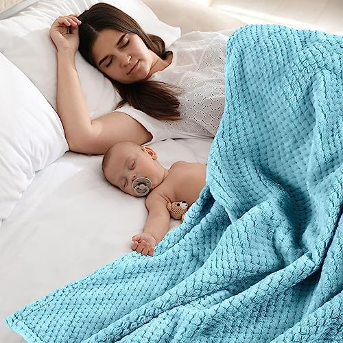 Reginary 4 Pack Waffle Flannel Baby Blankets Light Blue