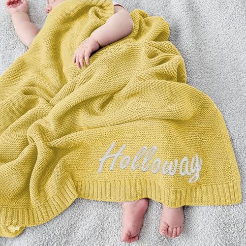Personalized Baby Knit Blanket with Name Custom Embroidered 37x42in