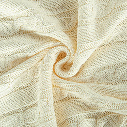 NTBAY 100 Pure Cotton CableKnit Toddler Blanket 30x40 Ivory