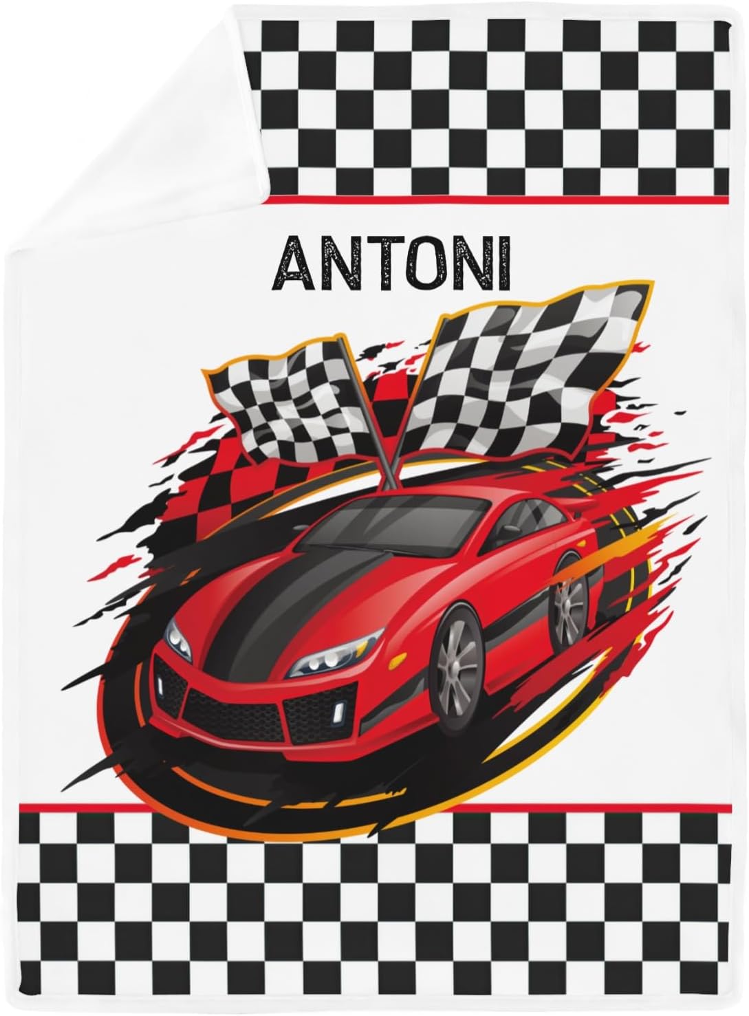 Deven Red Race Car Checkered Cooling Blanket for Toddler