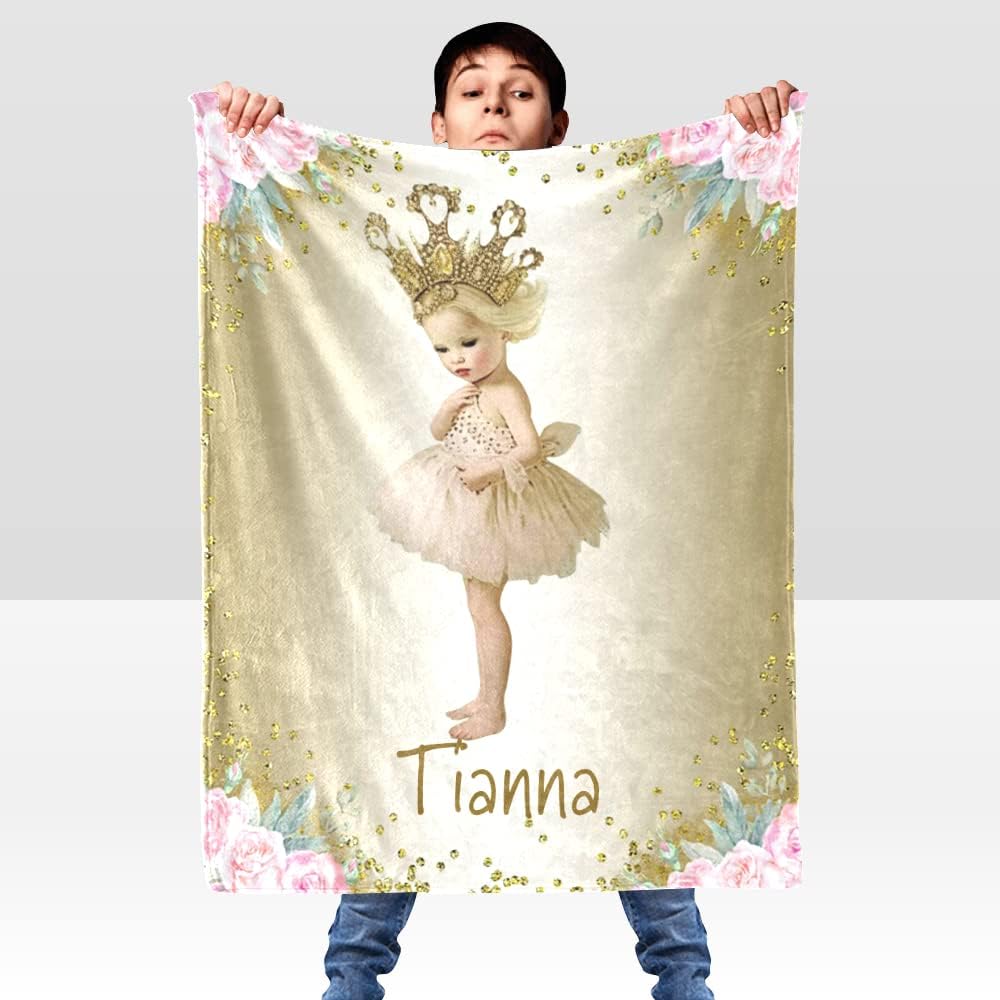 Personalized Golden Hat Girl Baby Blanket with Name