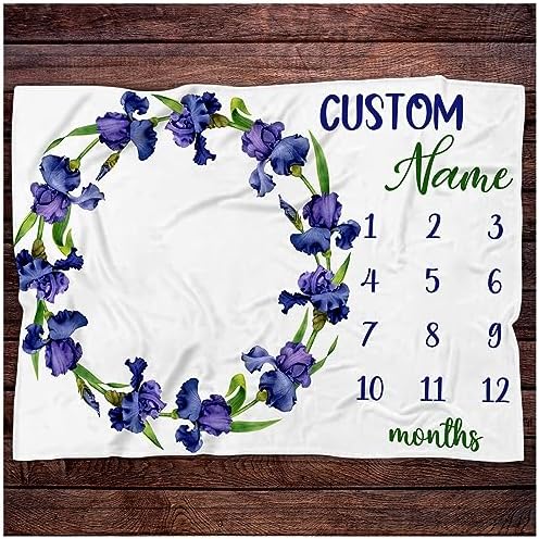 Personalized Iris Flower Baby Monthly Blanket - Soft Cozy Crib Decor