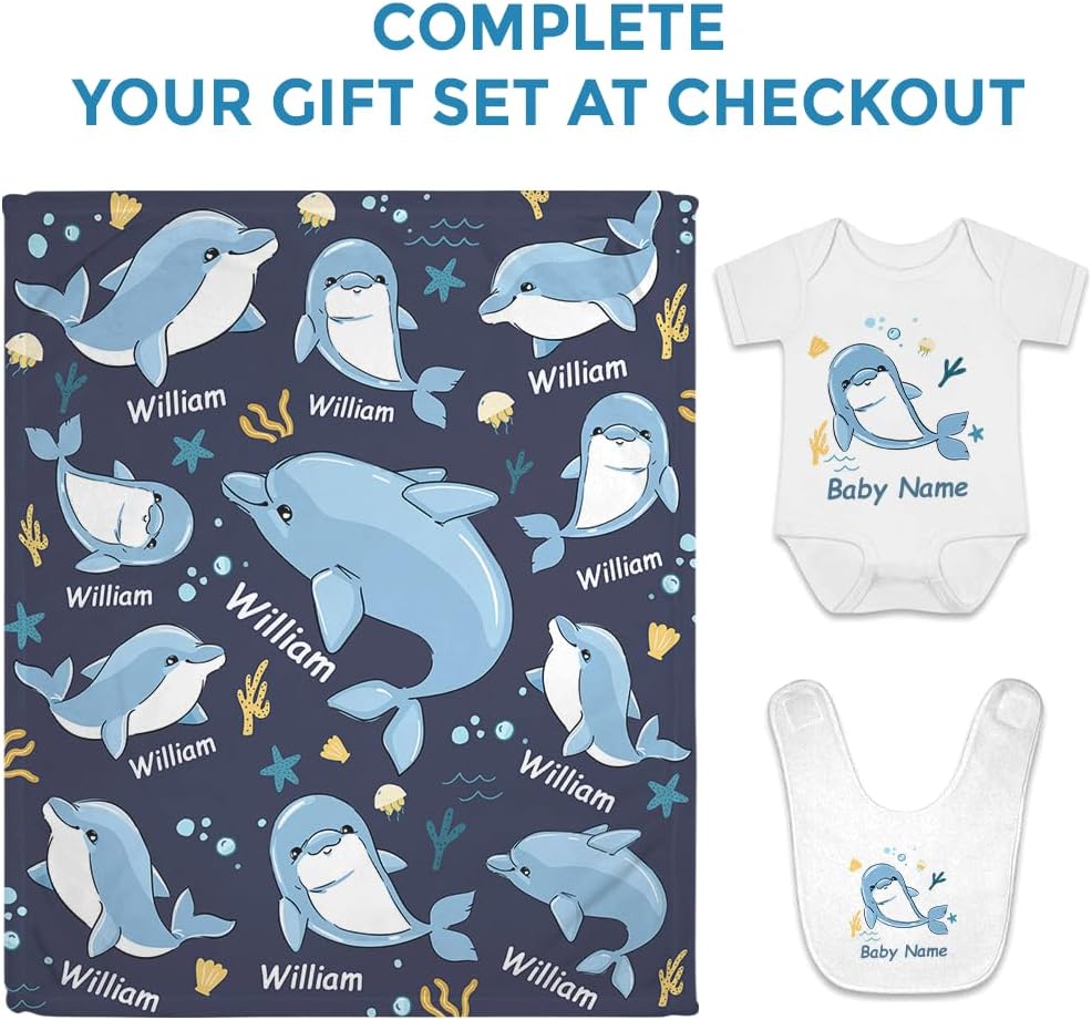 Hyturtle Personalized Baby Blanket - Dolphin Design for Newborns