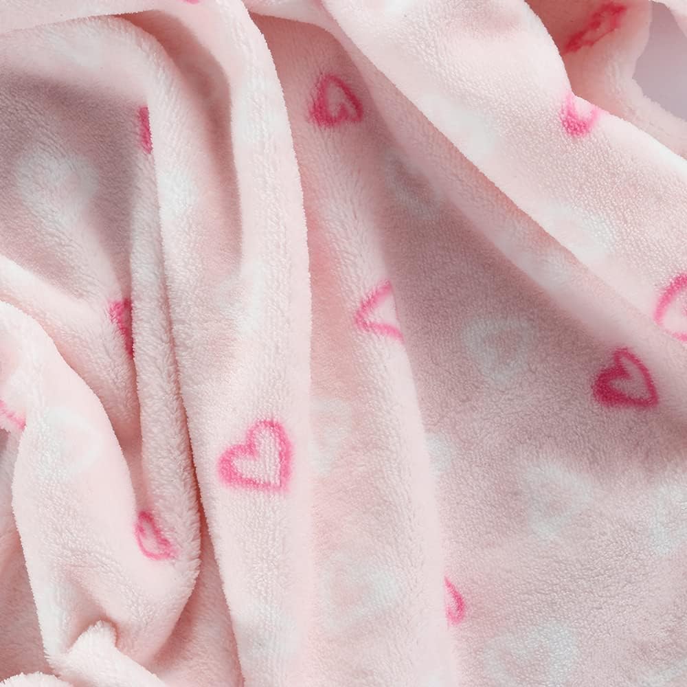 CREVENT 30 x 40 Cozy Plush Fluffy Warm Fleece Blanket - Pink Heart