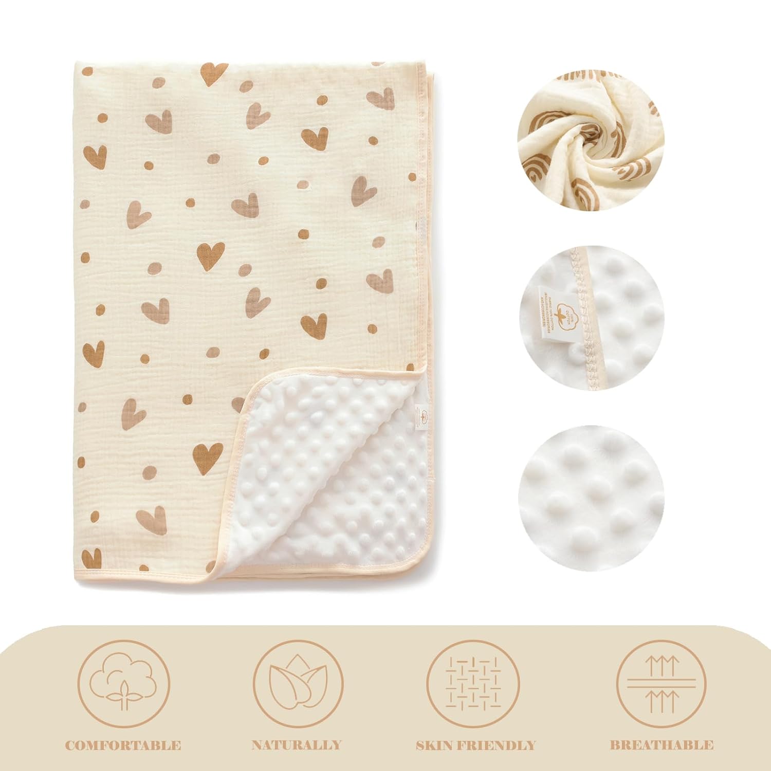 Sea Zaela Soft Double Layer Baby Blanket with Dotted Fleece Backing