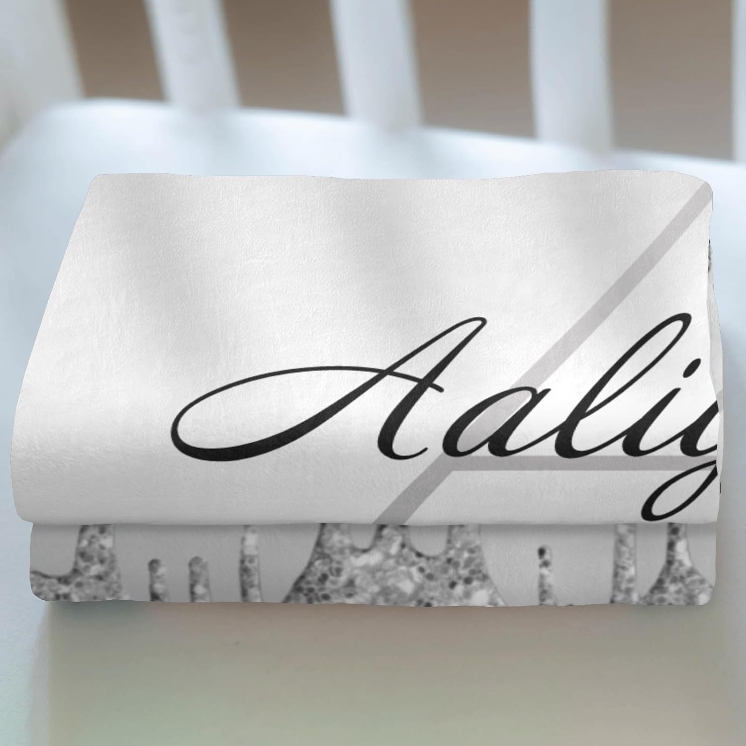 Personalized Baby Blanket with Monogram Silver Drip Glitter 1