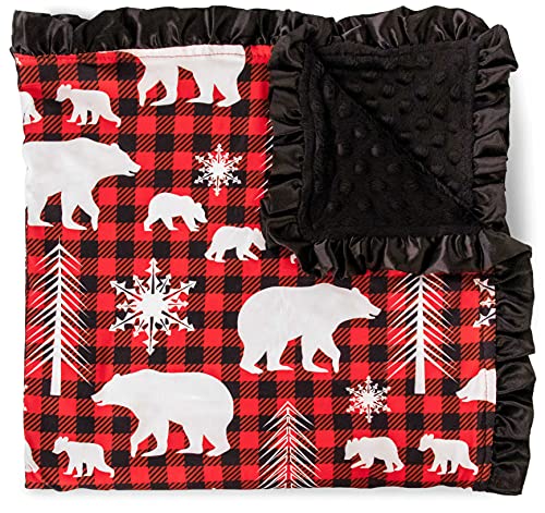 Top Tots Baby Blanket - Red Black Plaid Bear Cubs 31x31 Inch