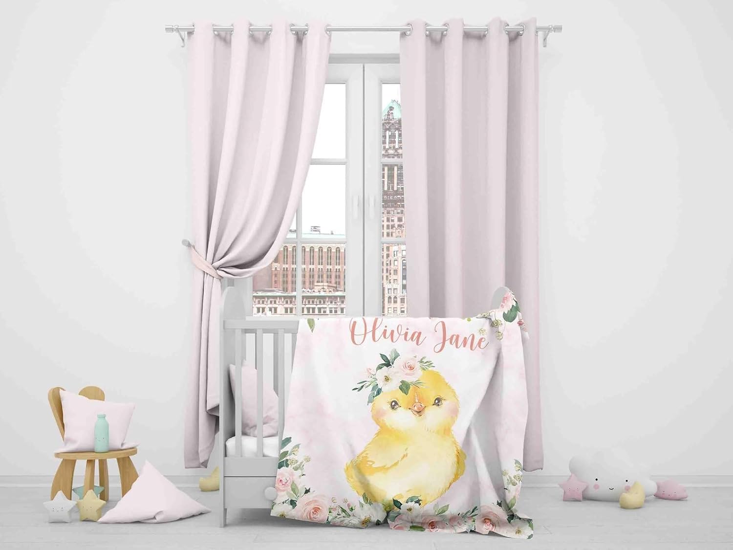 Personalized Name Baby Blanket with Pink Floral Design