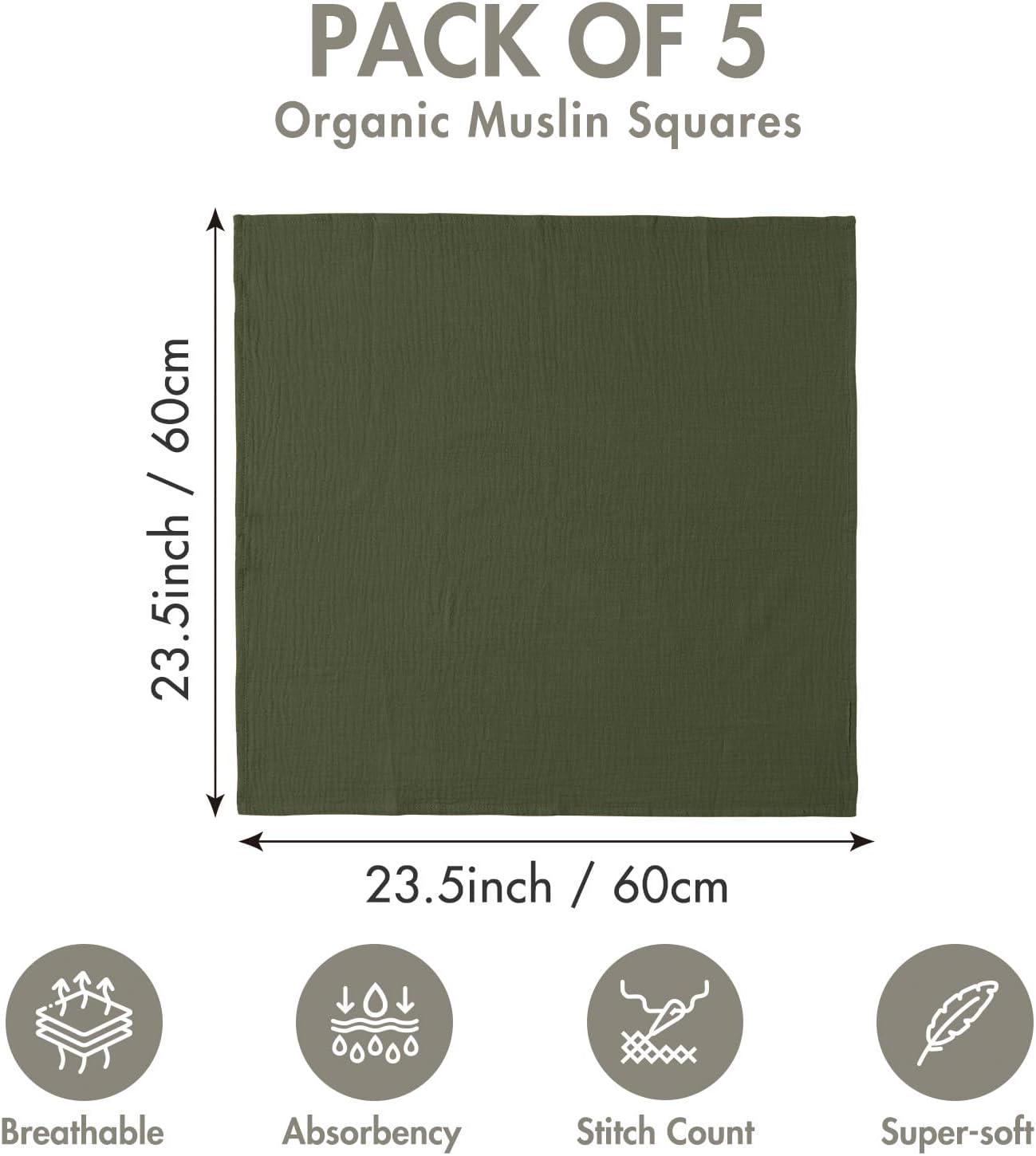 LYRICHOM Muslin Swaddling Blankets 5 Pack Neutral for Newborn Boys Girls