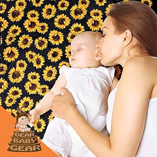 Dear Baby Gear - Reversible Baby Blanket with Yellow Sunflowers Black Ruffle