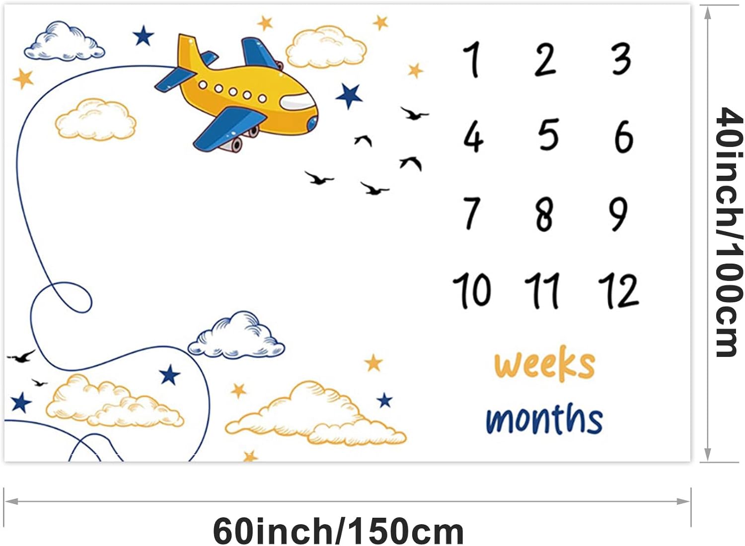 CSFOTO Airplane Baby Milestone Blanket 60 x 40 with Frames