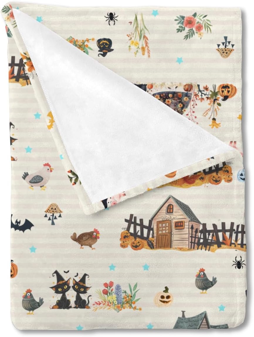 Hwmmbh Fall Farm Witch Cats Baby Blanket 1