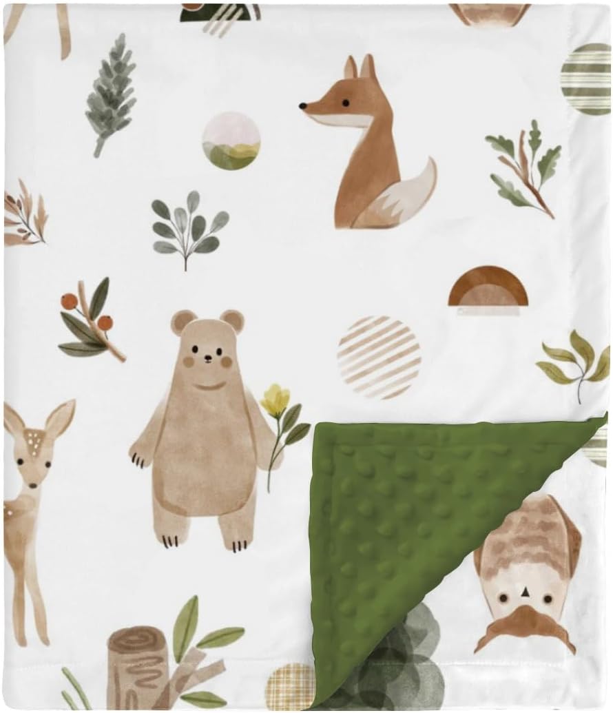 Boho Animal Mink Baby Blanket with Dotted Backing - 30x40