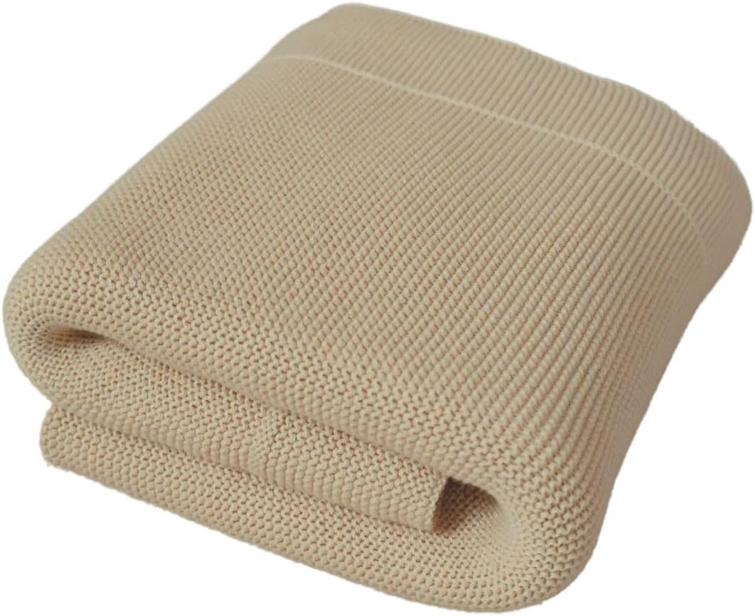 Huxie Knitted Organic Cotton Baby Blanket Swaddle 30x40 Fog