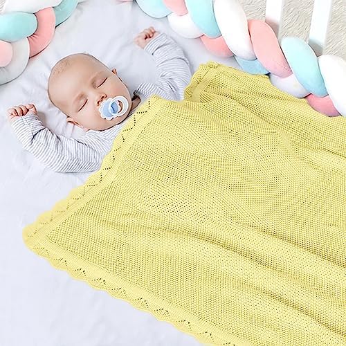 100 Cotton Baby Blanket Knit Soft Warm Lemon Yellow 30x40 Inches
