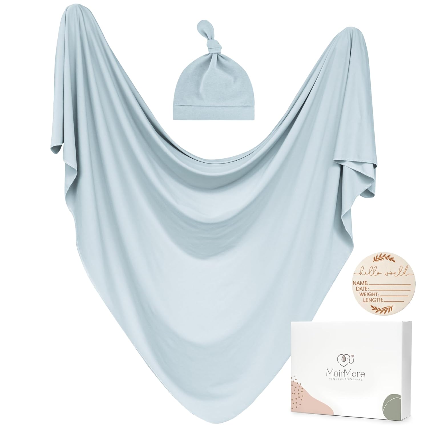 MairMore Baby Swaddle Blanket with Beanie Set Blue