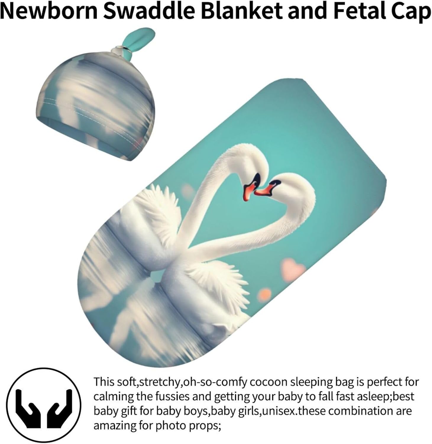 LiuMng Love Print Newborn Swaddle with Beanie Set