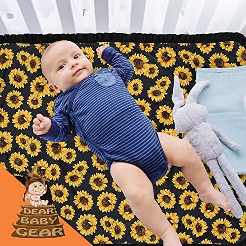 Dear Baby Gear - Reversible Baby Blanket with Yellow Sunflowers Black Ruffle