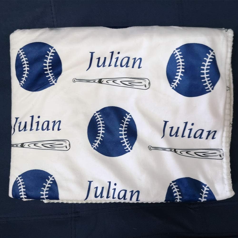 NICTIMEID Custom Baby Name Sherpa Blanket for Boy Baseball Pattern 30x47