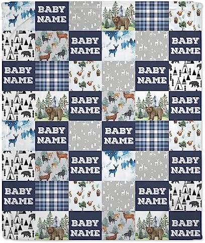 Hyturtle Personalized Baby Blanket Name - Deer Fleece Woodland Blanket for Newborn