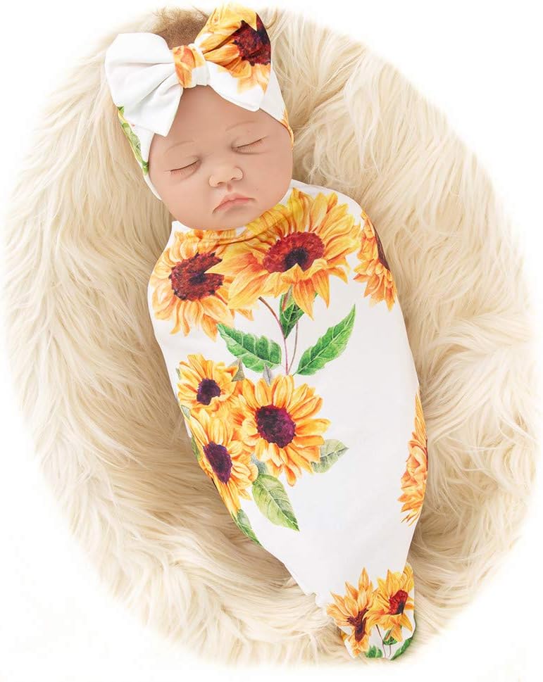 Galabloomer Sunflower Baby Swaddle Headband Set