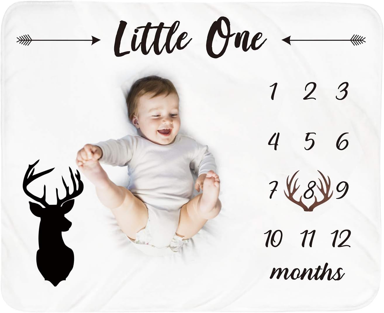 Tebaby Baby Milestone Blanket - Neutral Personalized Deer Antlers Nursery Decor